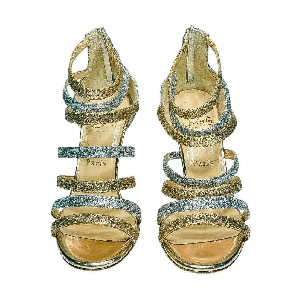 Christian Louboutin Mariniere 100 Glitter Sandals Poudre Silver EU 36.5